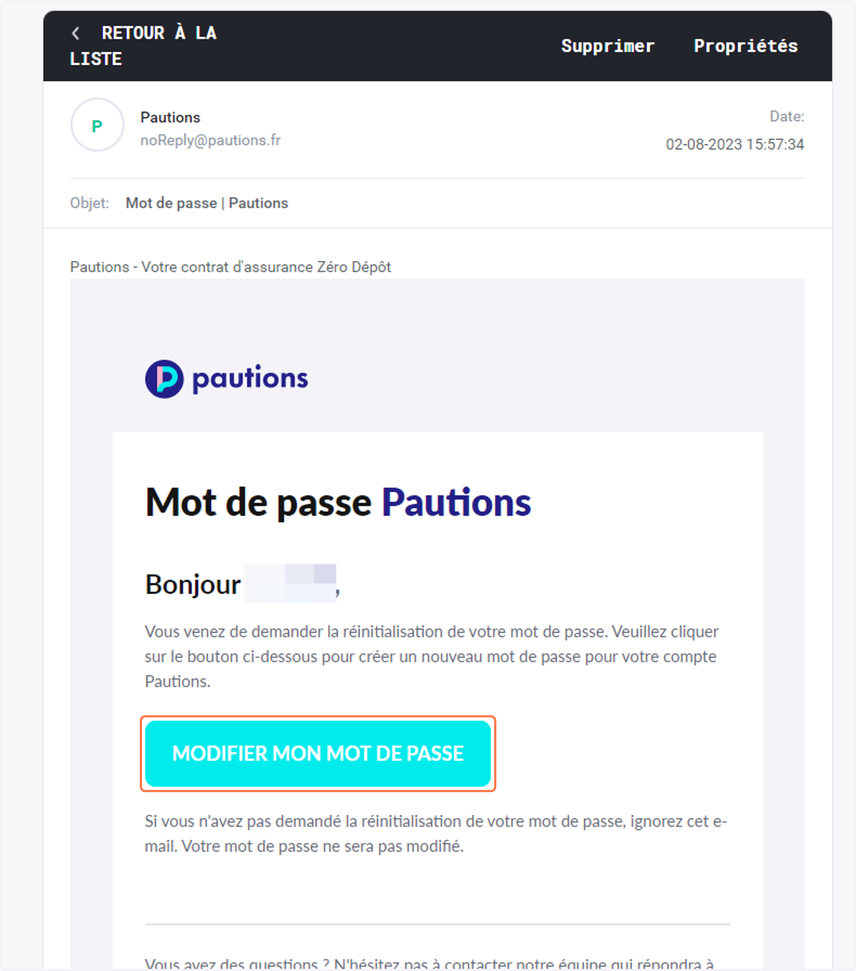 Cliquez sur le bouton "Modifier mon mot de passe"