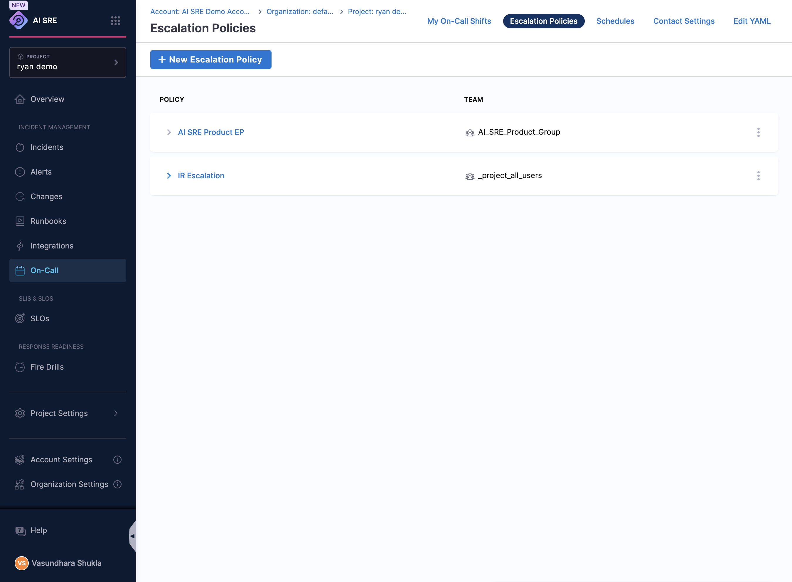 You can view the escalation policy by clicking on Toggle Row.