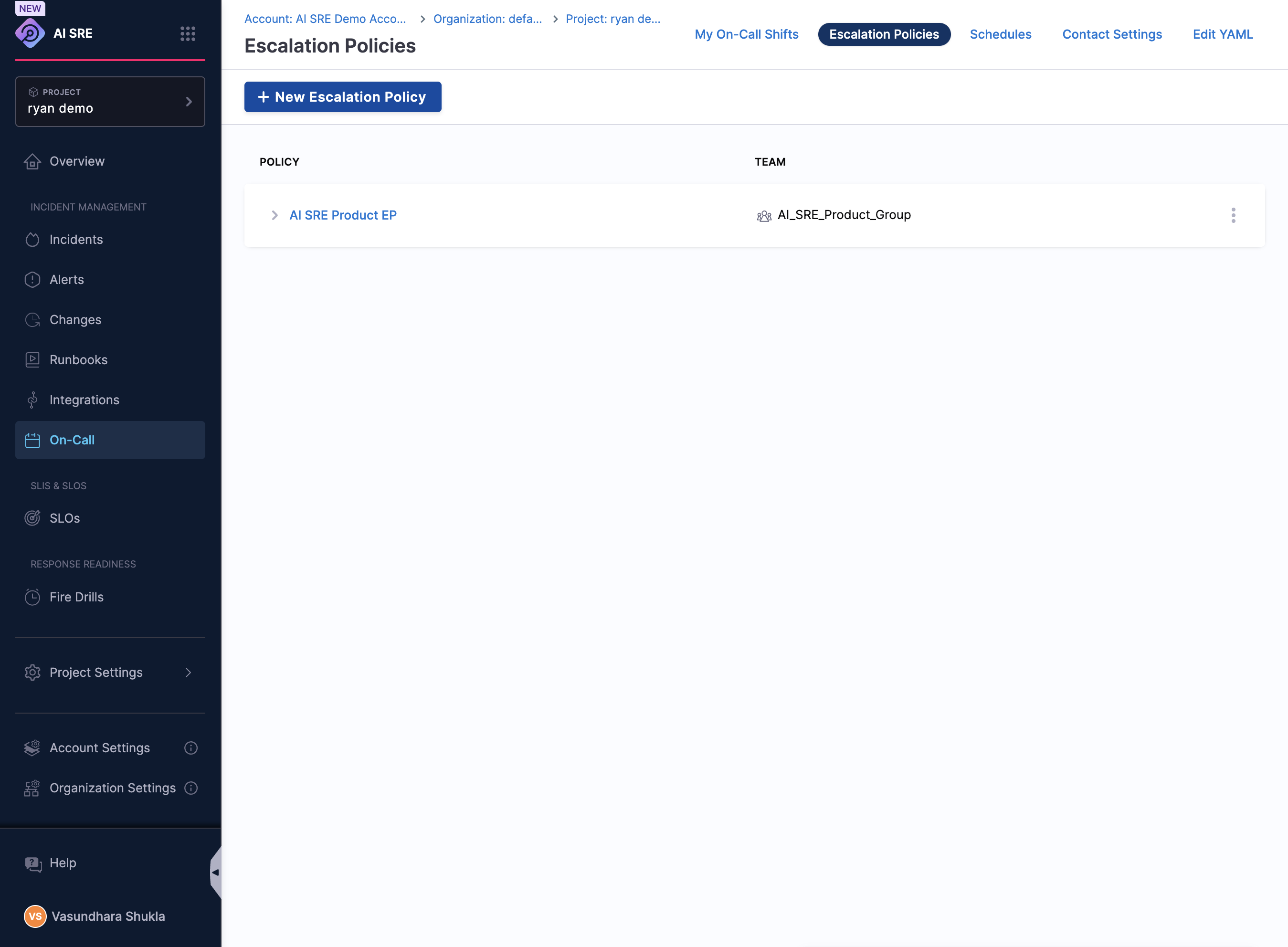 A. Head to Escalation Policy tab under On-Call panel B. Click on New Escalation Policy