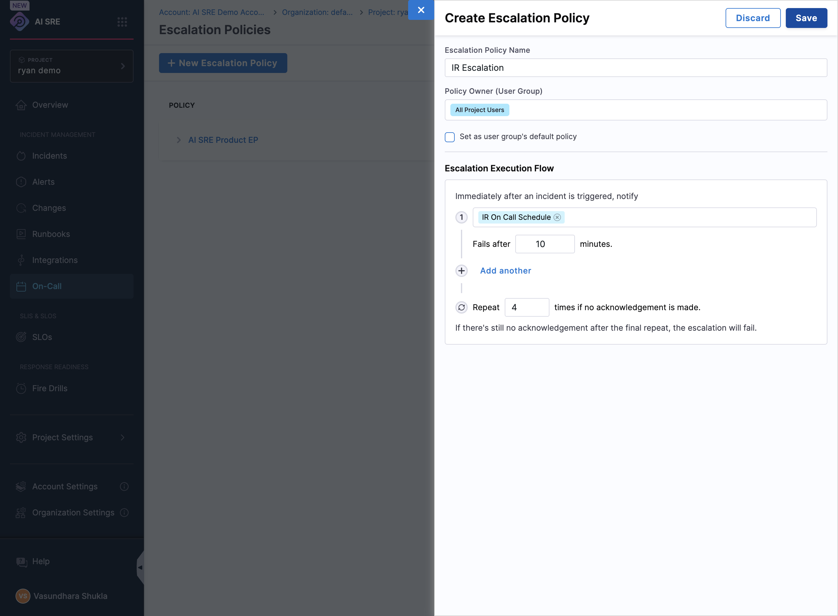 Click on Save to create the Escalation policy.