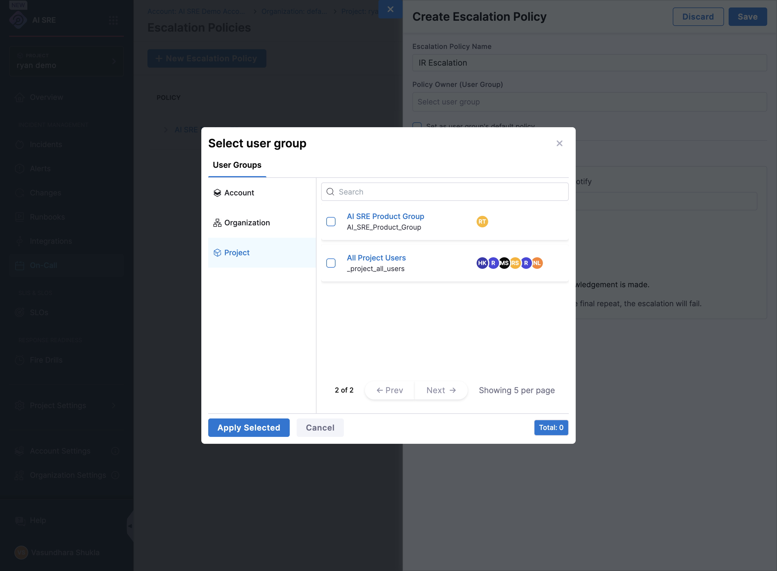 Click on the checkbox to select the user group.