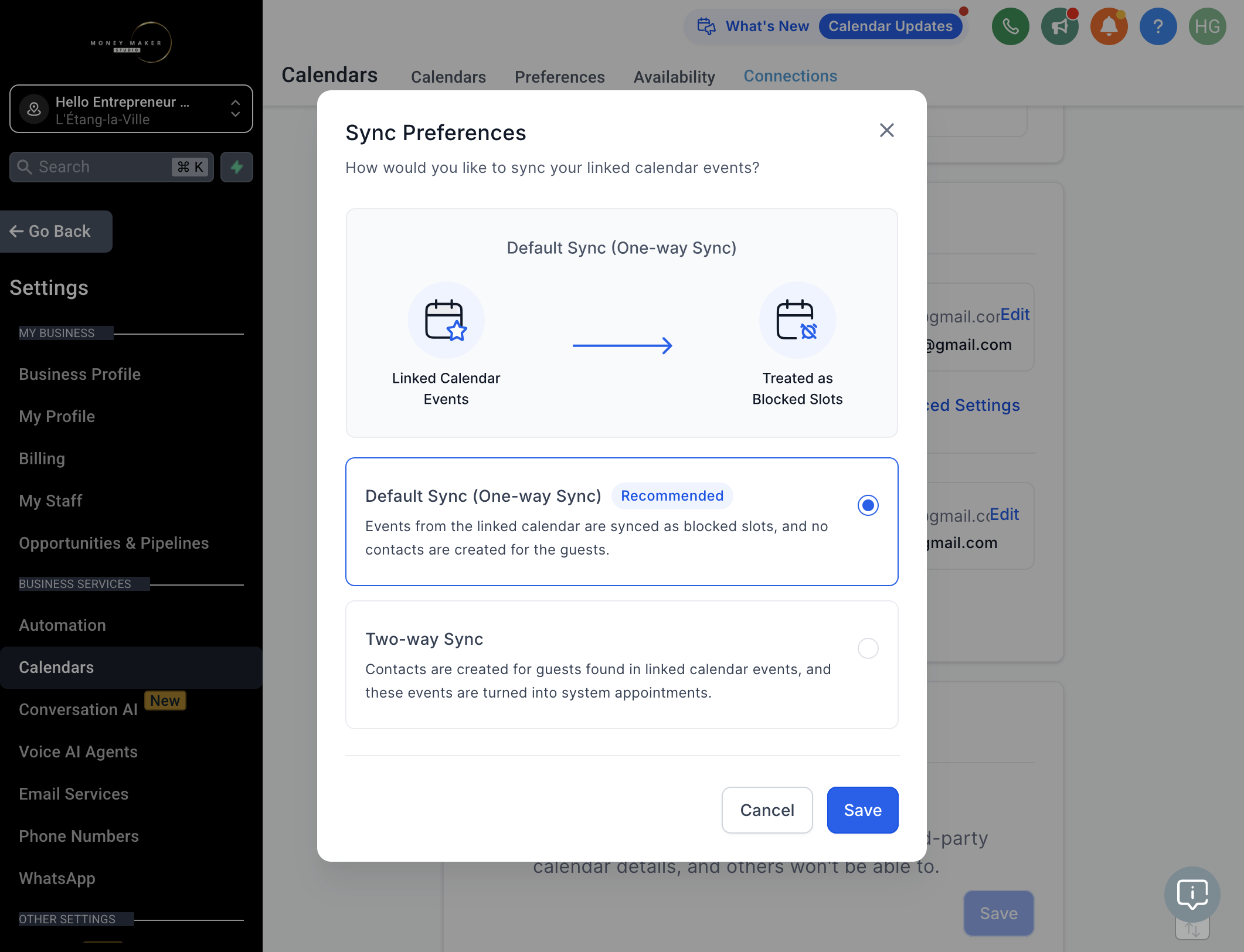 Hvis du bliver spurgt om "Sync Preferences" så vælg Default Sync (One-way Sync)
