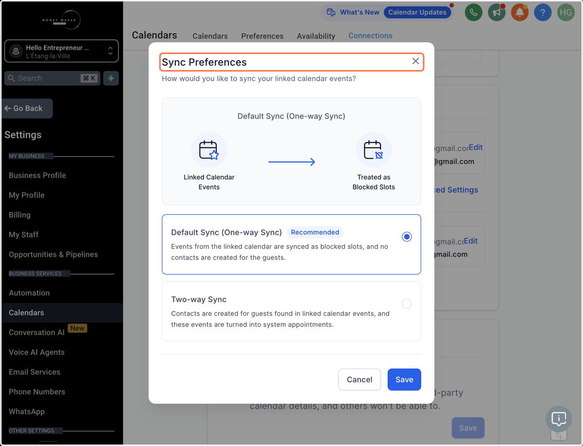Hvis du bliver spurgt om "Sync Preferences" så vælg Default Sync (One-way Sync)