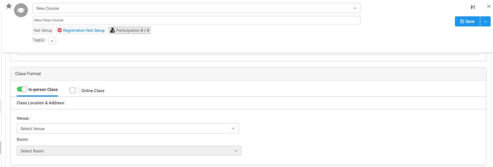 Scroll down and toggle on In-Person Class and location details