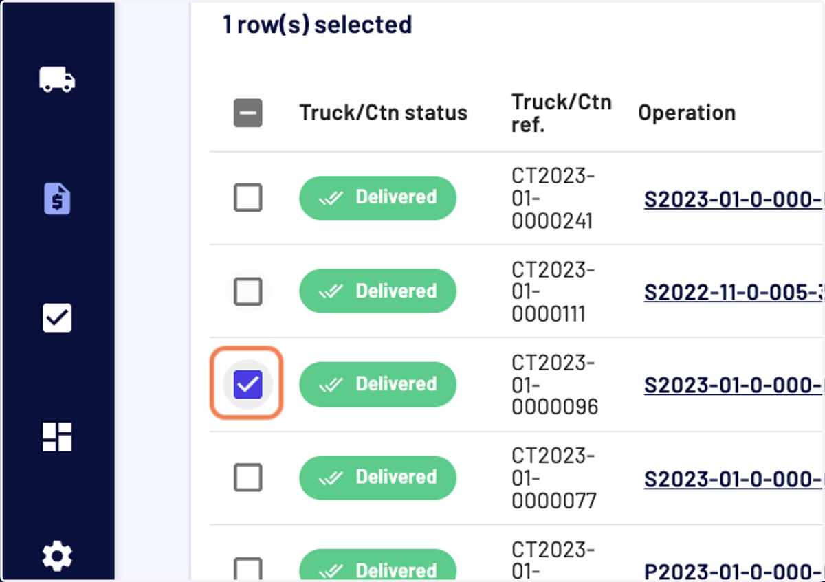 Once the invoicing on some trucks or containers is done, you can select them