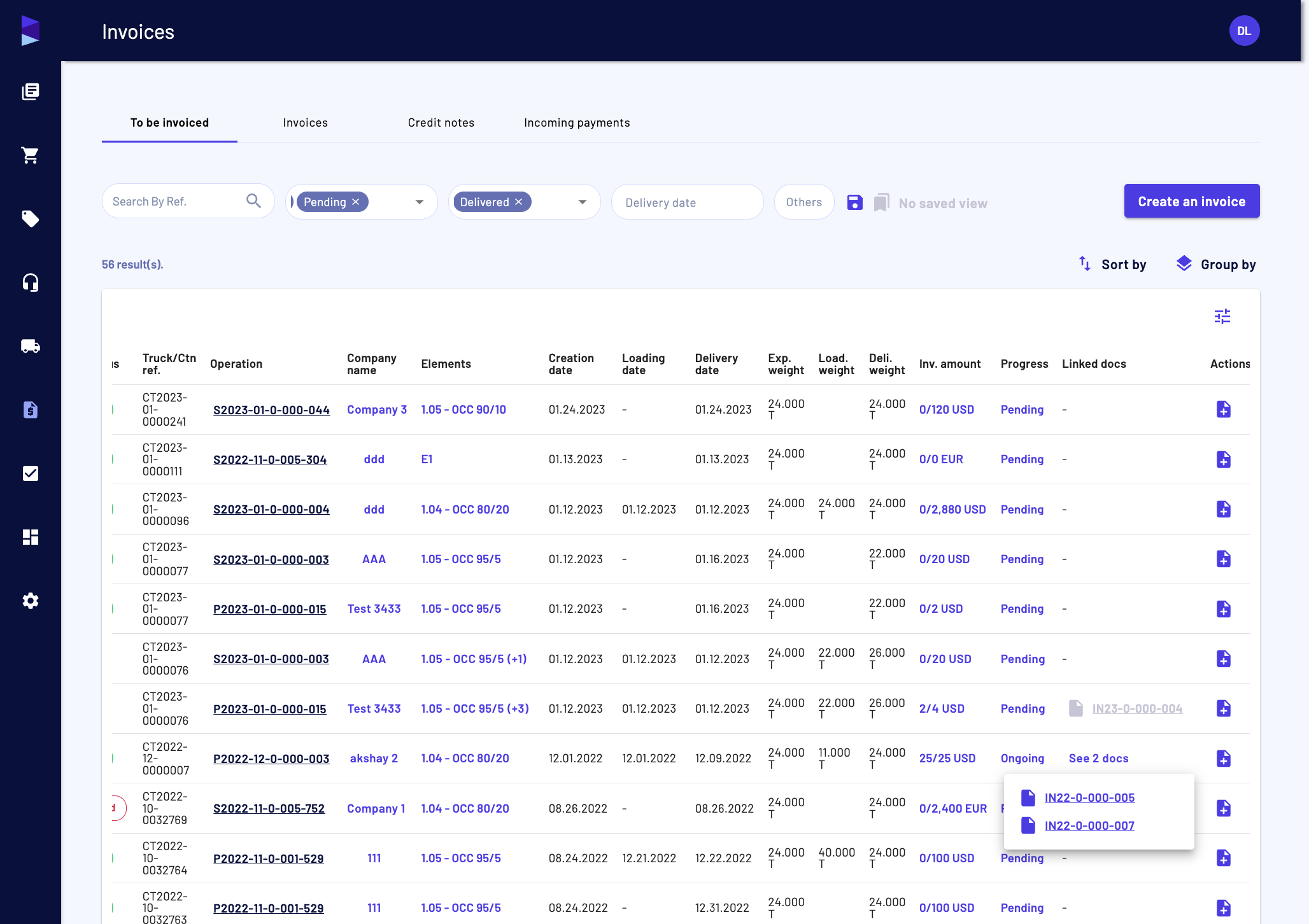 You can click on "Linked docs" to see and download the invoices generated