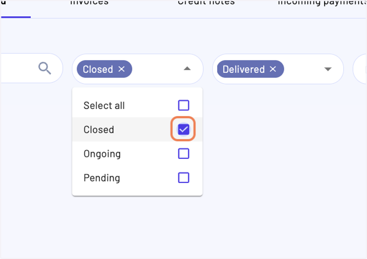 You can edit the status filtering to show only the closed elements or the opposite