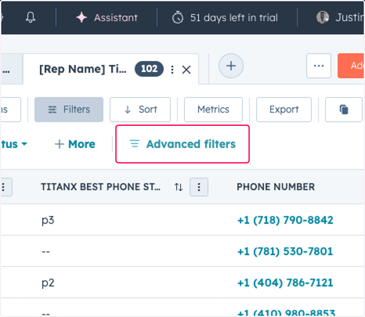Click on Advanced filters