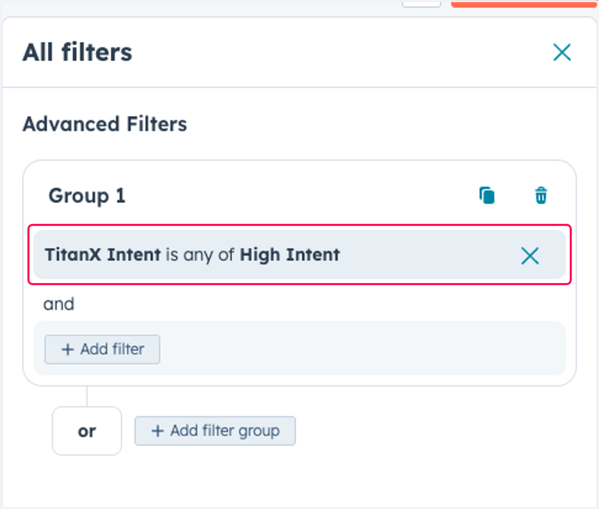Click on TitanX Intent is any of High Intent