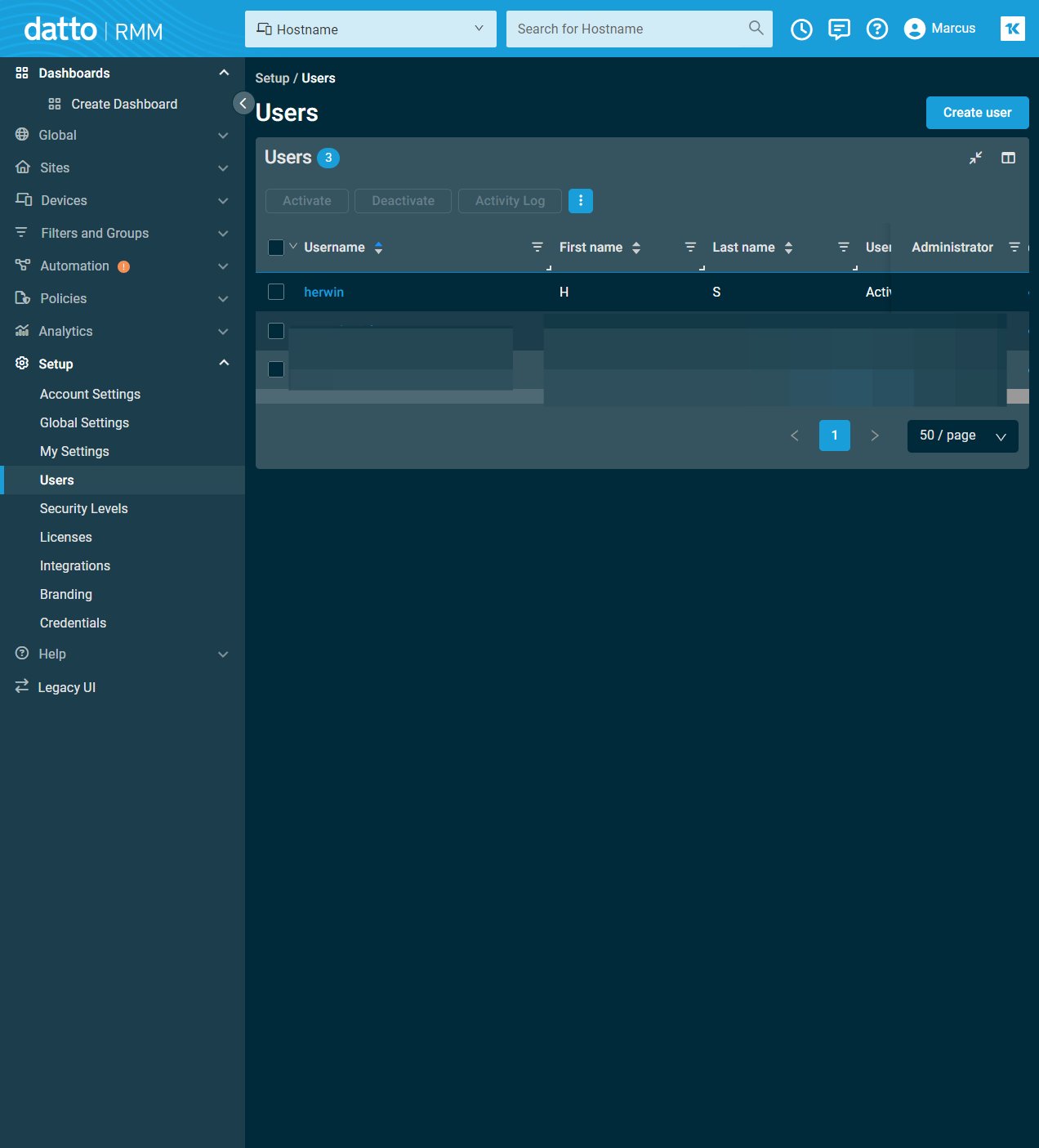 Create a new user or select an existing user