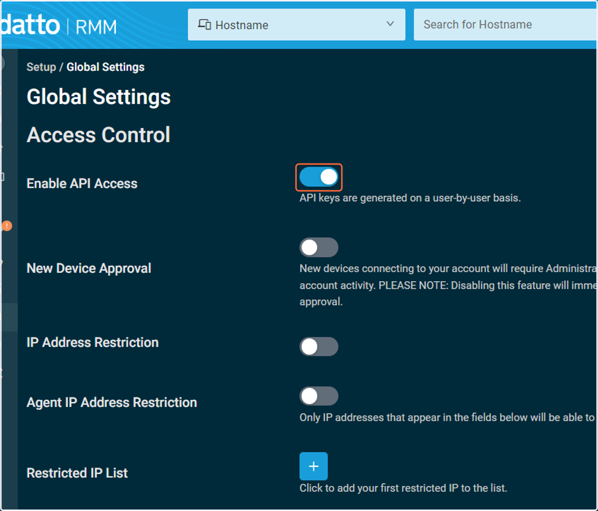 Turn on Enable API Access