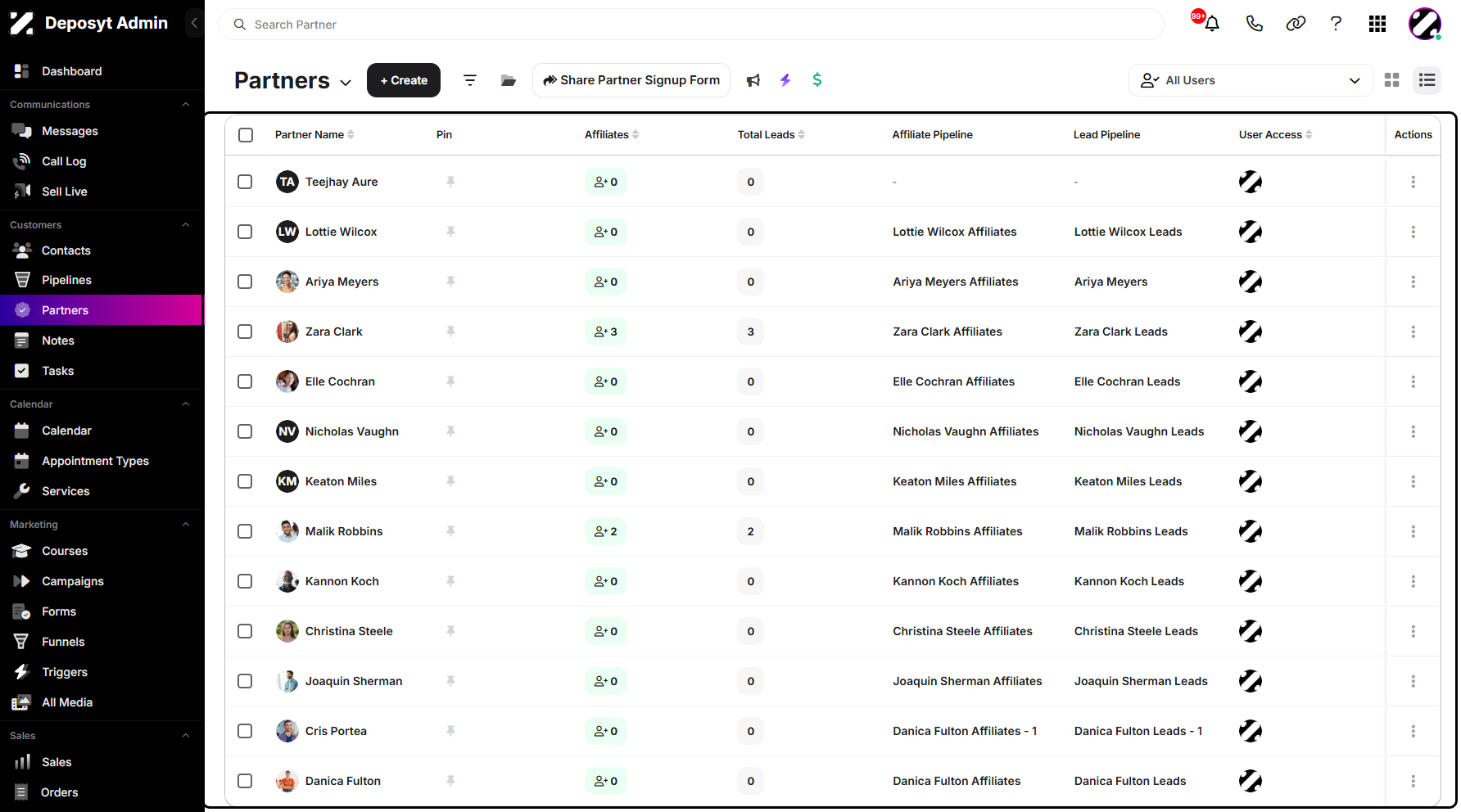 Step 4: You will then be taken to the Partners List View.