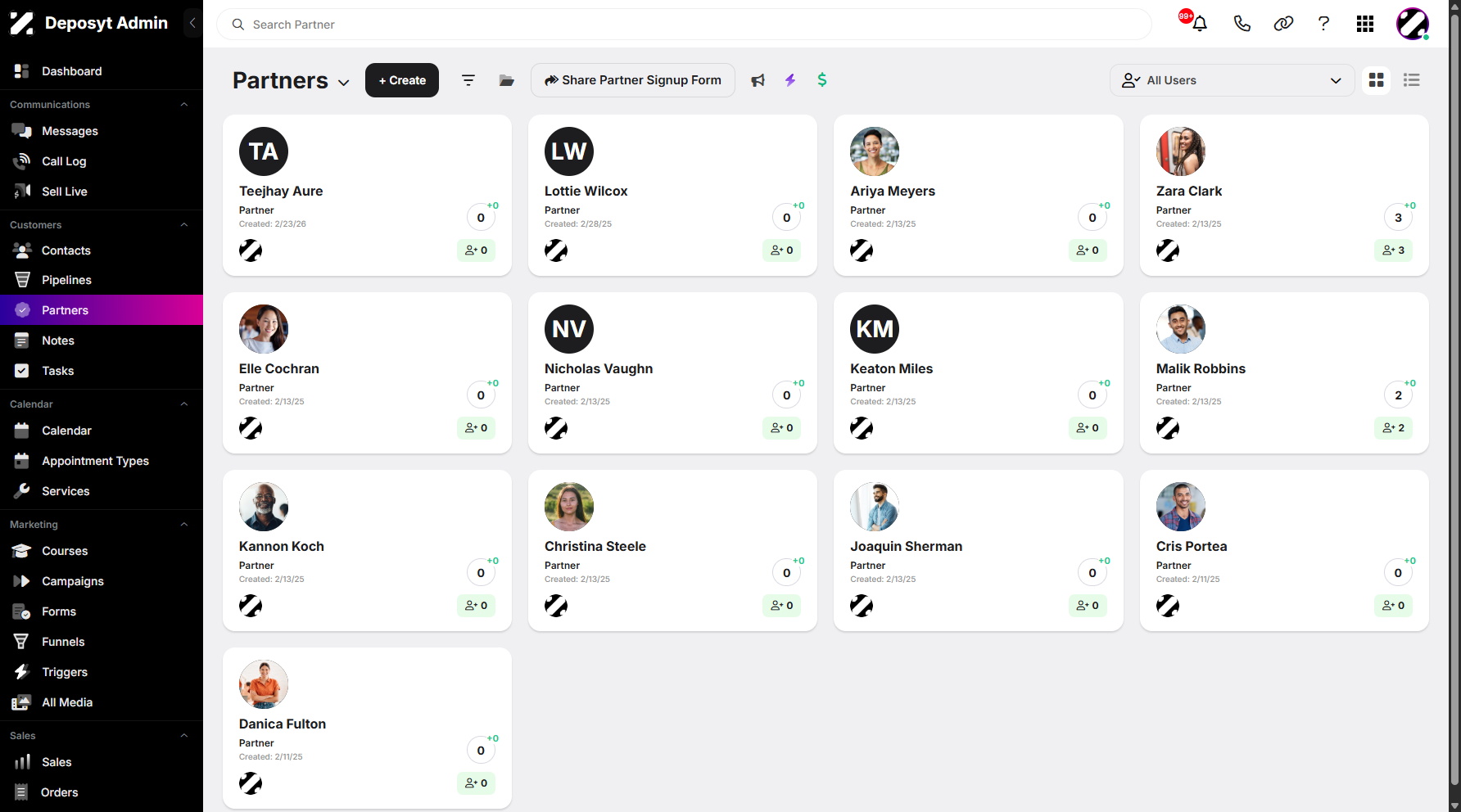 Step 2: You will then be navigated to the Partners tab.