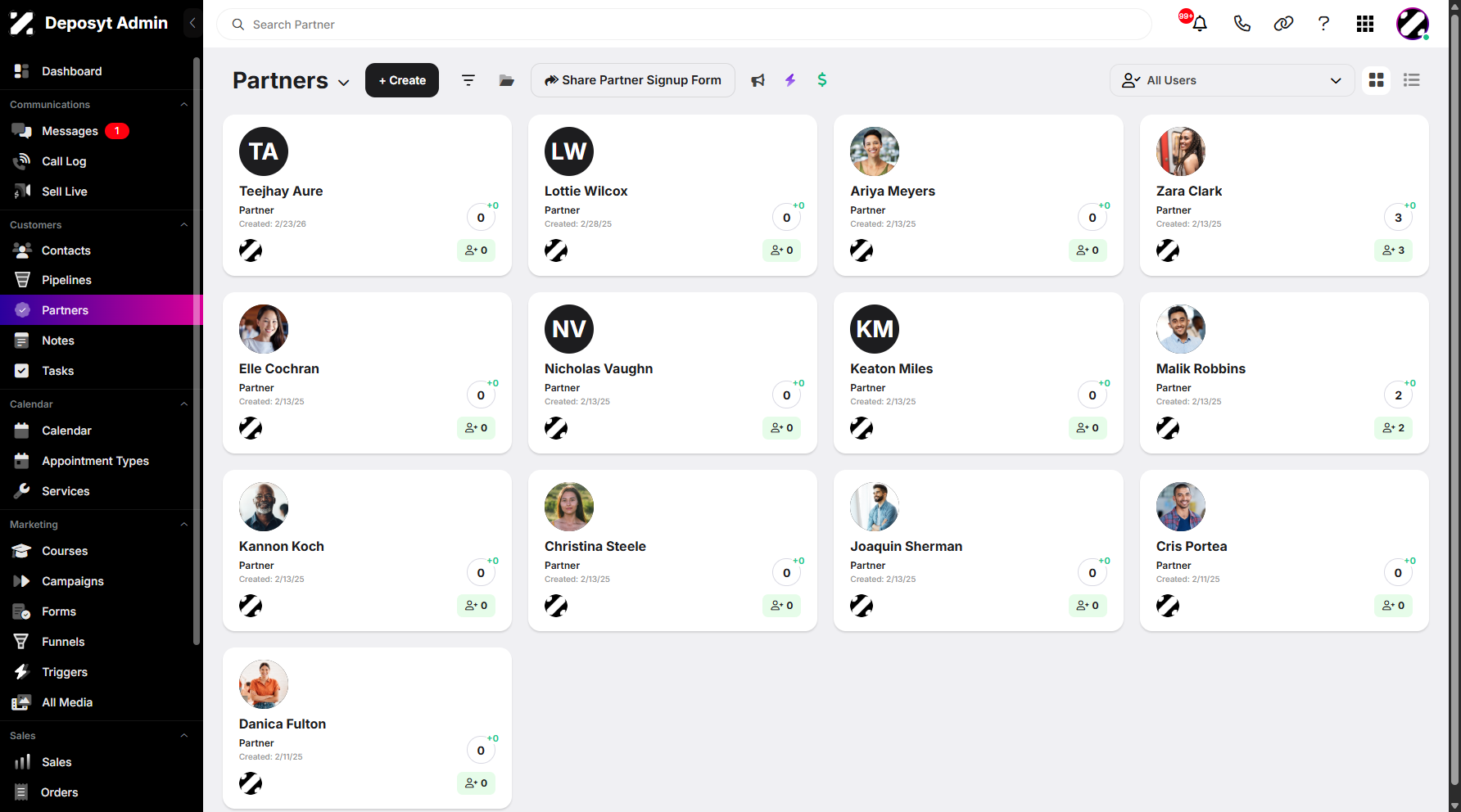 Step 1: On your Dashboard, navigate to the Partners under the Customers section.