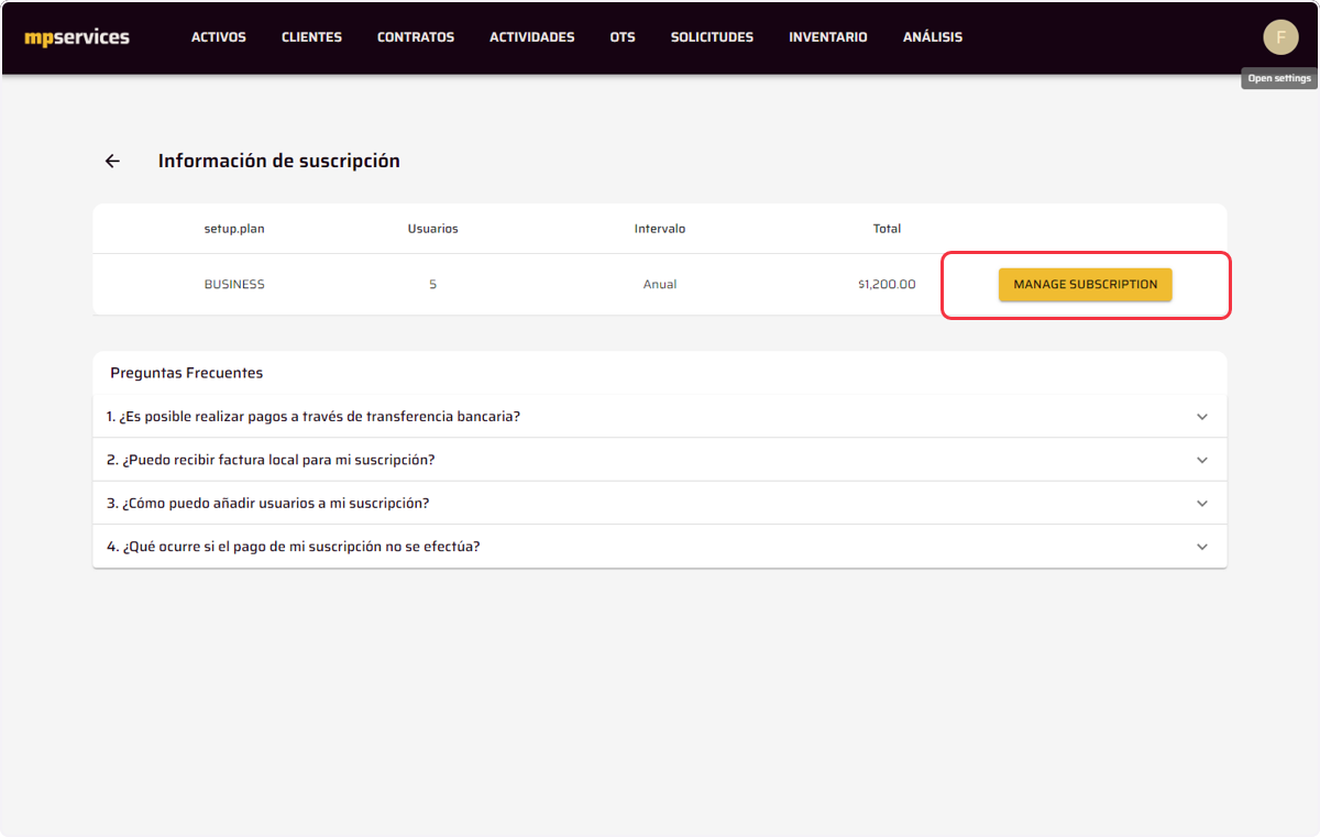 Click on MANAGE SUBSCRIPTION