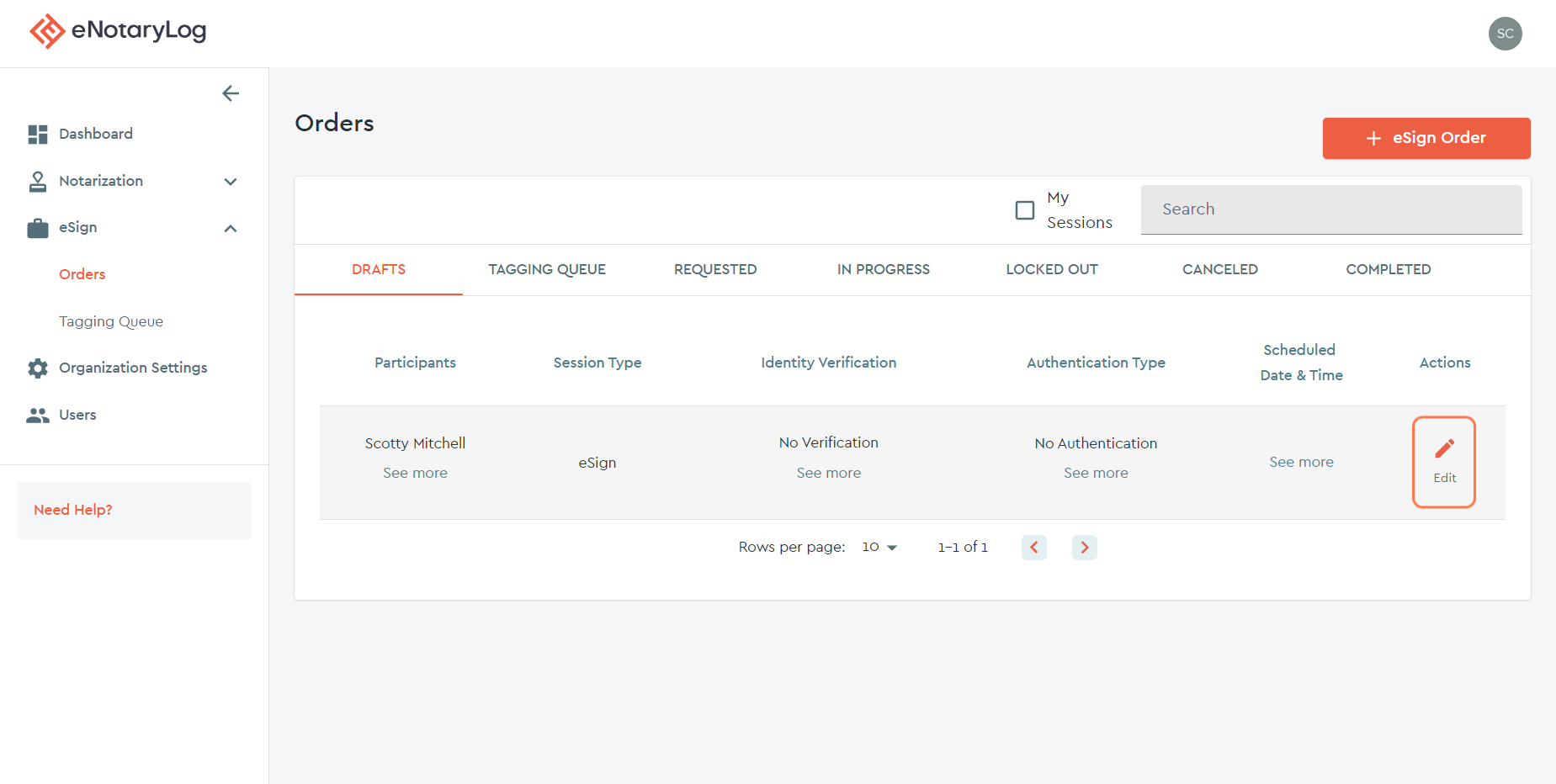 Locate your DRAFT eSign order or create a new one...