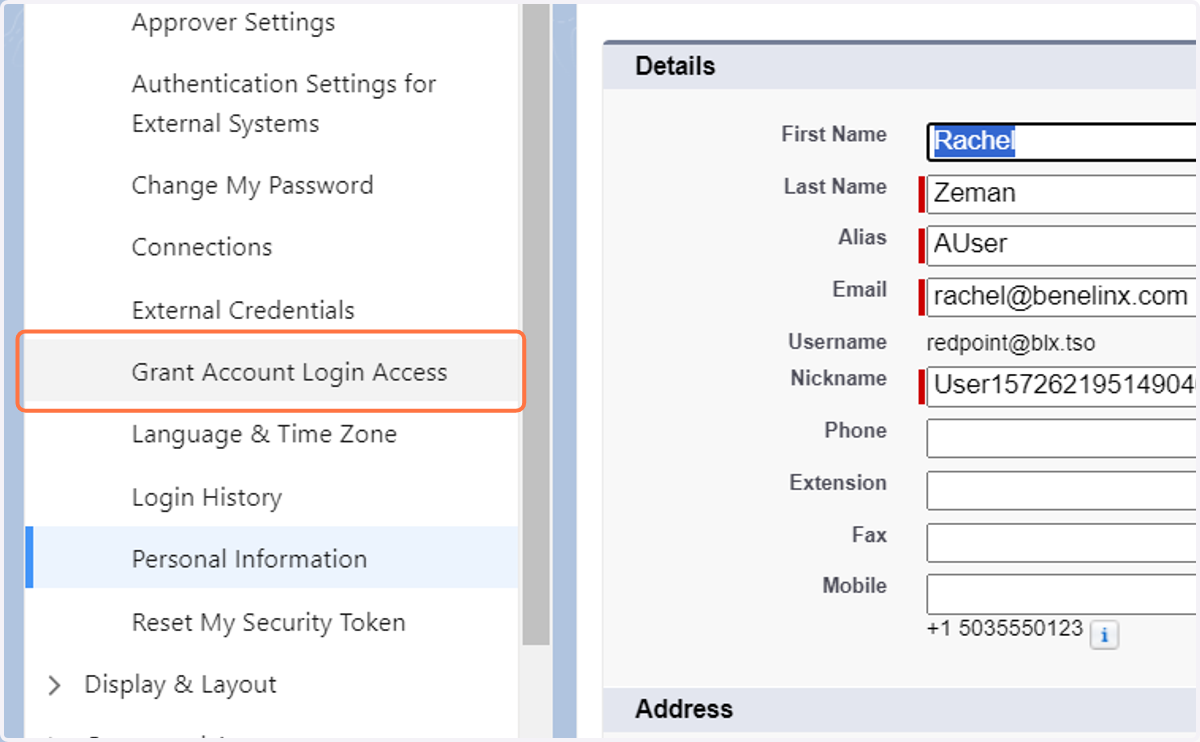 Click on Grant Account Login Access from the menu on the left side
