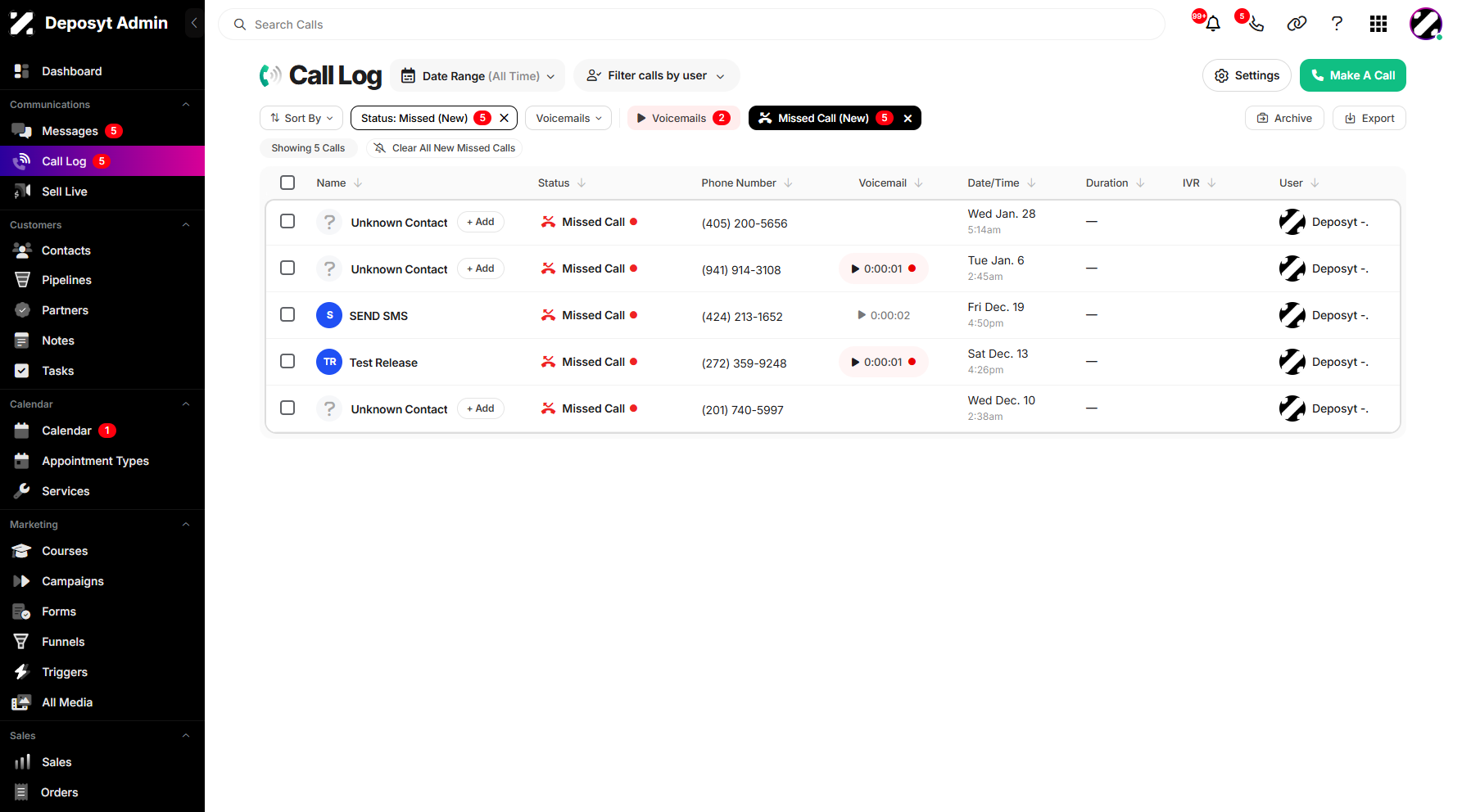 Step 6: All the new missed calls are now displayed, allowing you to quickly identify which calls were not answered. This makes it easier to follow up with those contacts, manage missed opportunities, and ensure no important communication is overlooked.