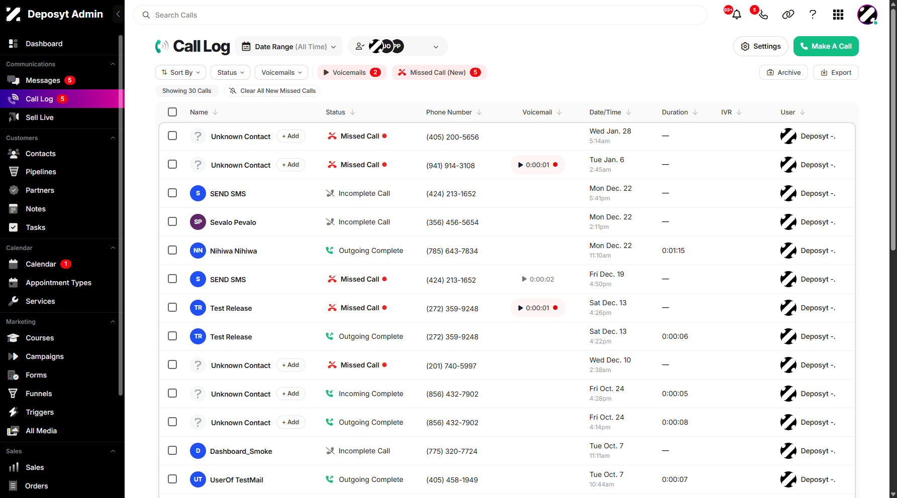 Step 1: On your Dashboard, click on Call Log tab under the Communications section.