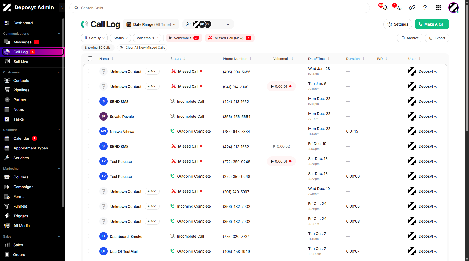 Step 1: On your Dashboard, click on Call Log tab under the Communications section.