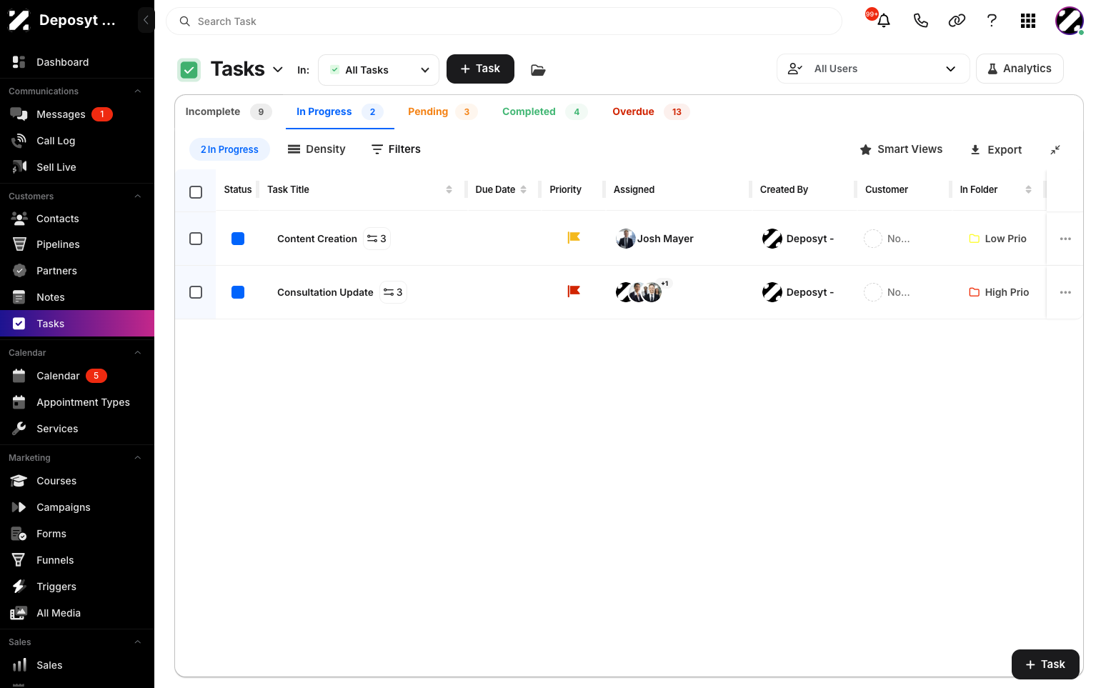 Step 2: Click the ‘In Progress’ tab to view all in-progress tasks.