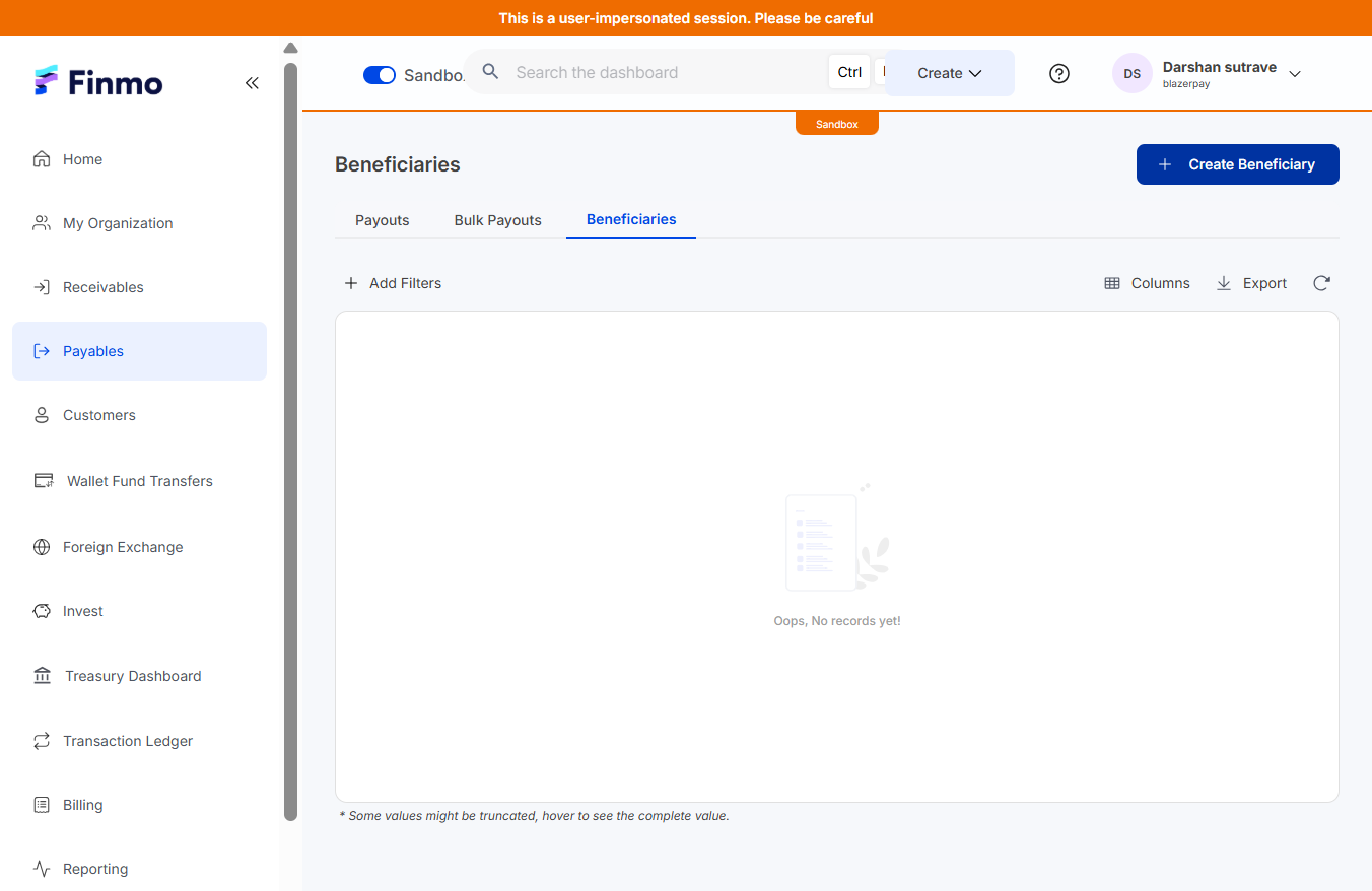 Click on Create Beneficiary