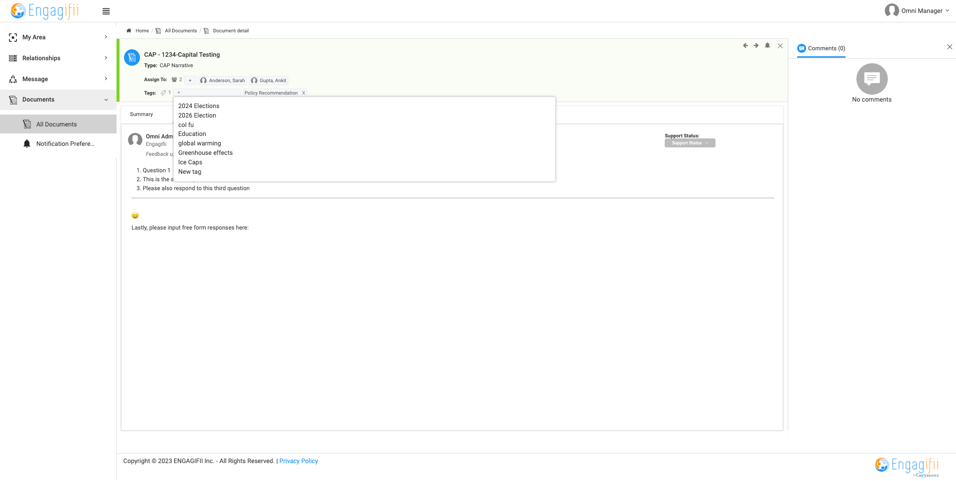 Select a tag from the list or create a new one
