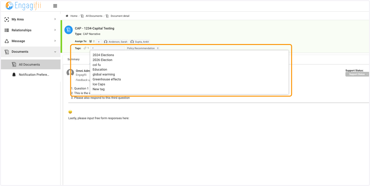 Select a tag from the list or create a new one