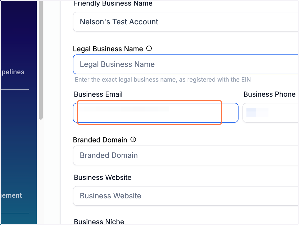 Click on Business Email