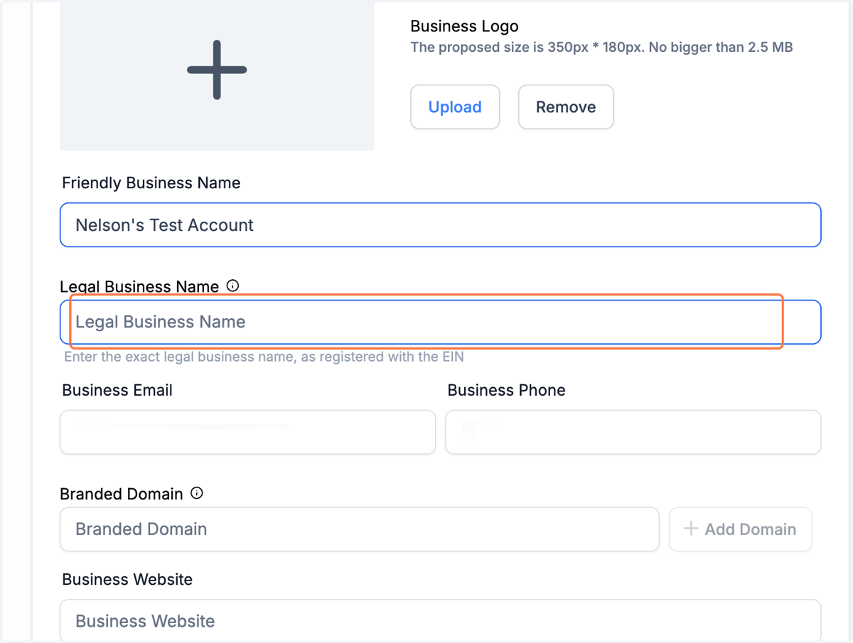 Click on Legal Business Name