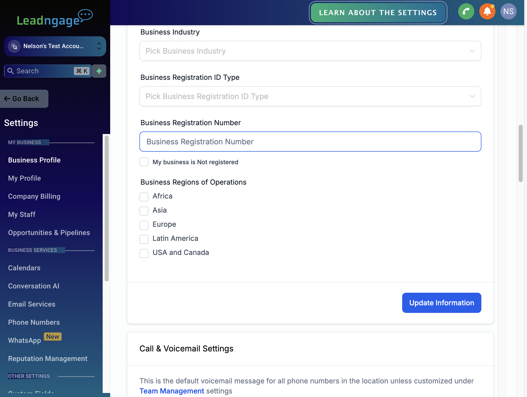 Click on Update Information