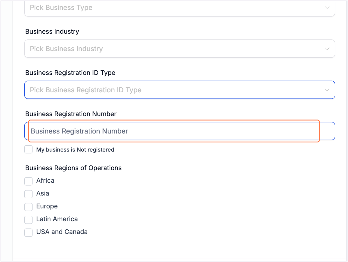 Click on Business Registration Number