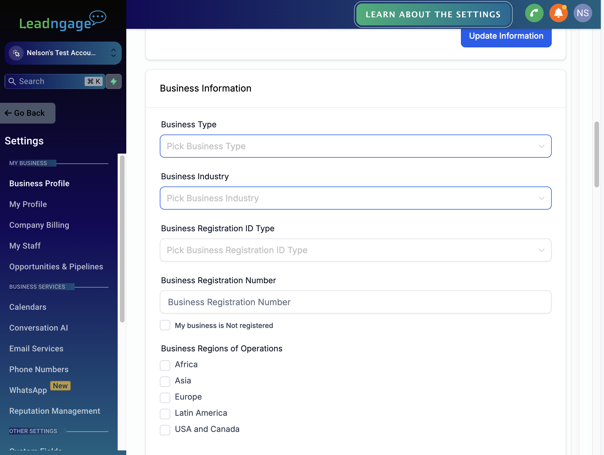 Click on Pick Business Industry