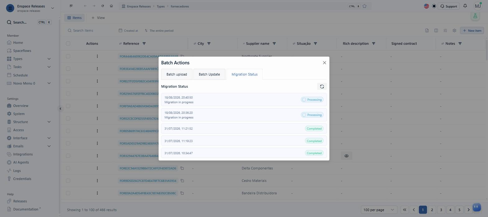 Executions tab in the bulk actions modal