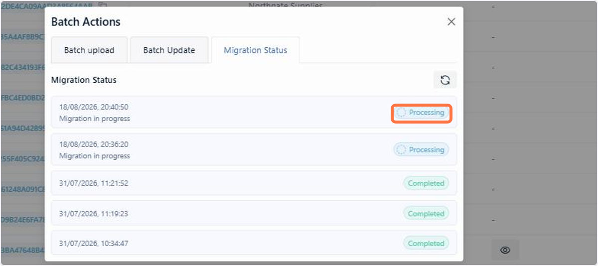 Executions tab in the bulk actions modal