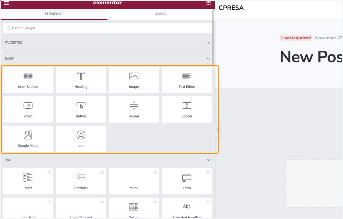 On the left hand side, you'll have your post creation types