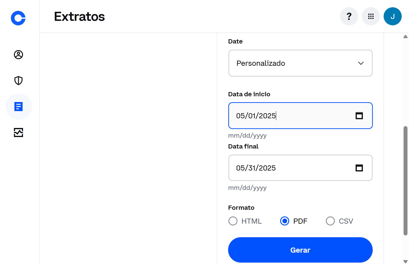 Escolha a Data de inicio