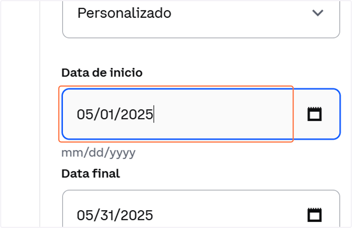 Escolha a Data de inicio