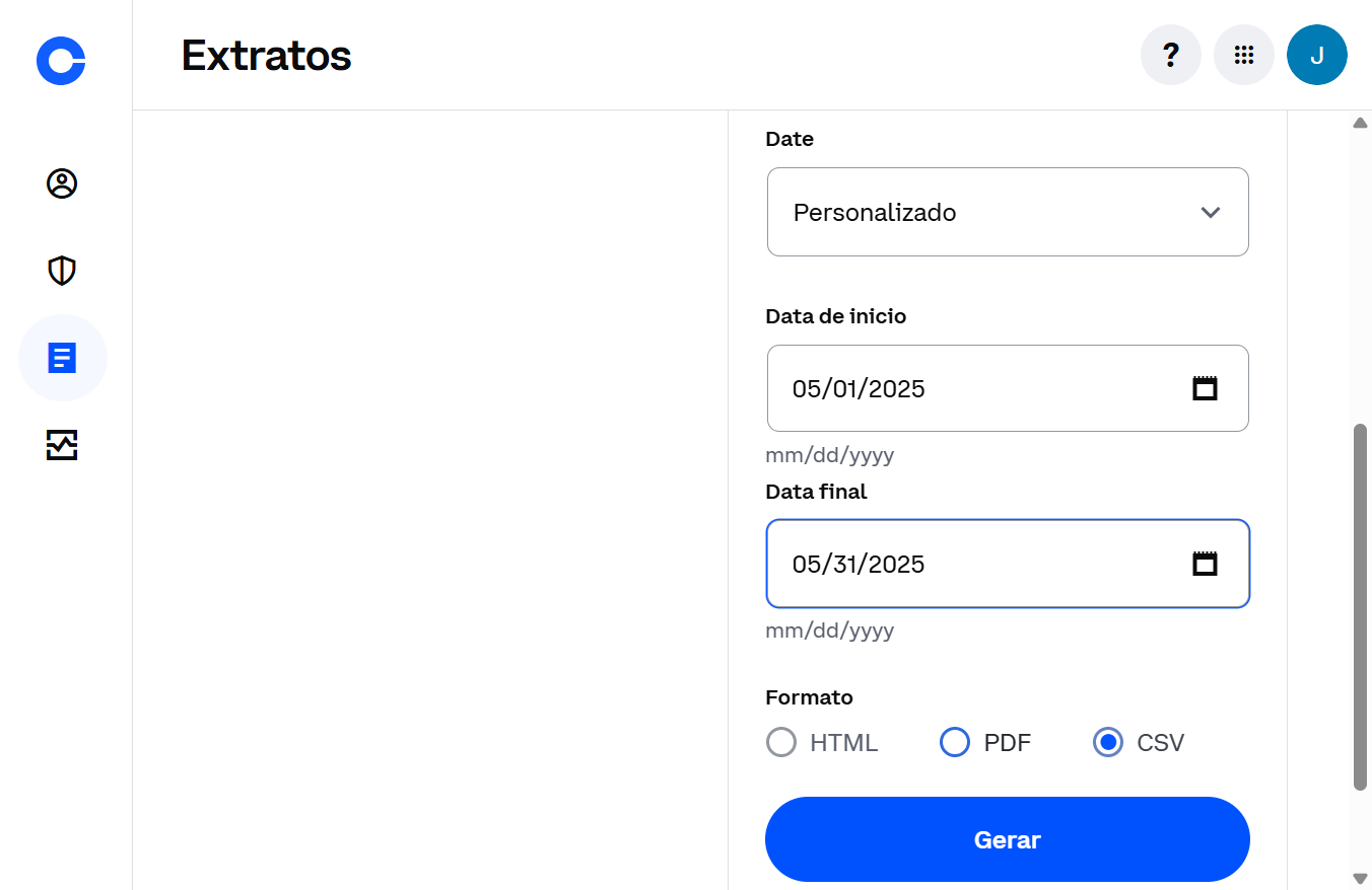 Selecione a opção CSV