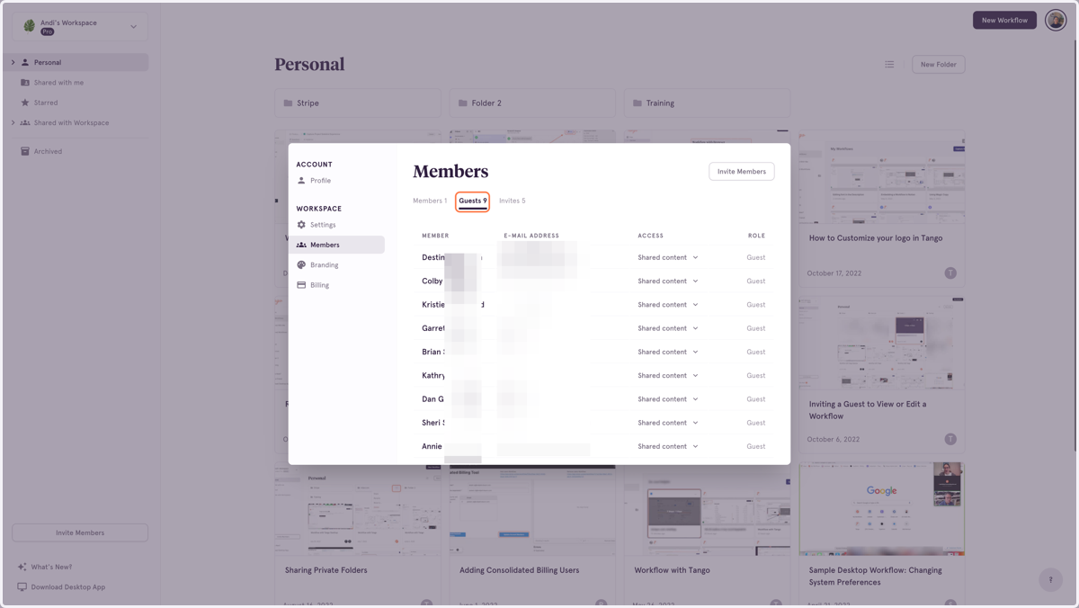 You will see a tab for Members, Guests and Pending Invites. Select Guests.