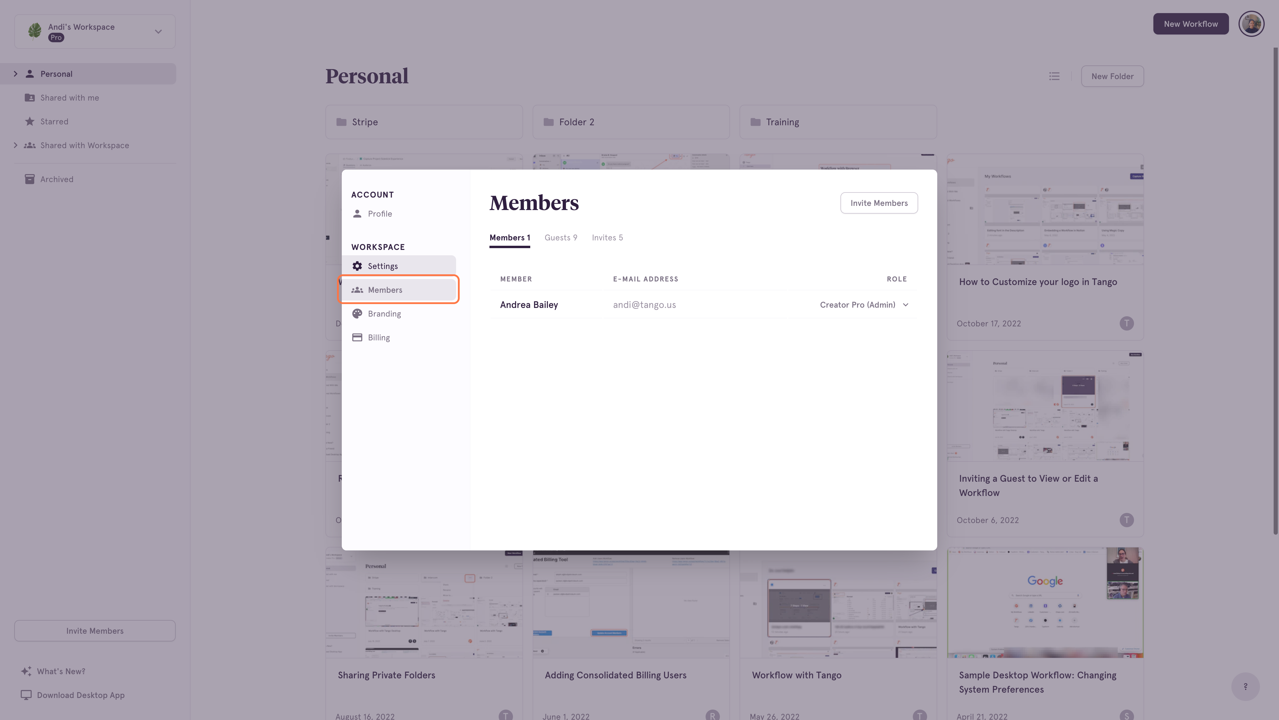 From the modal that opens, select Members
