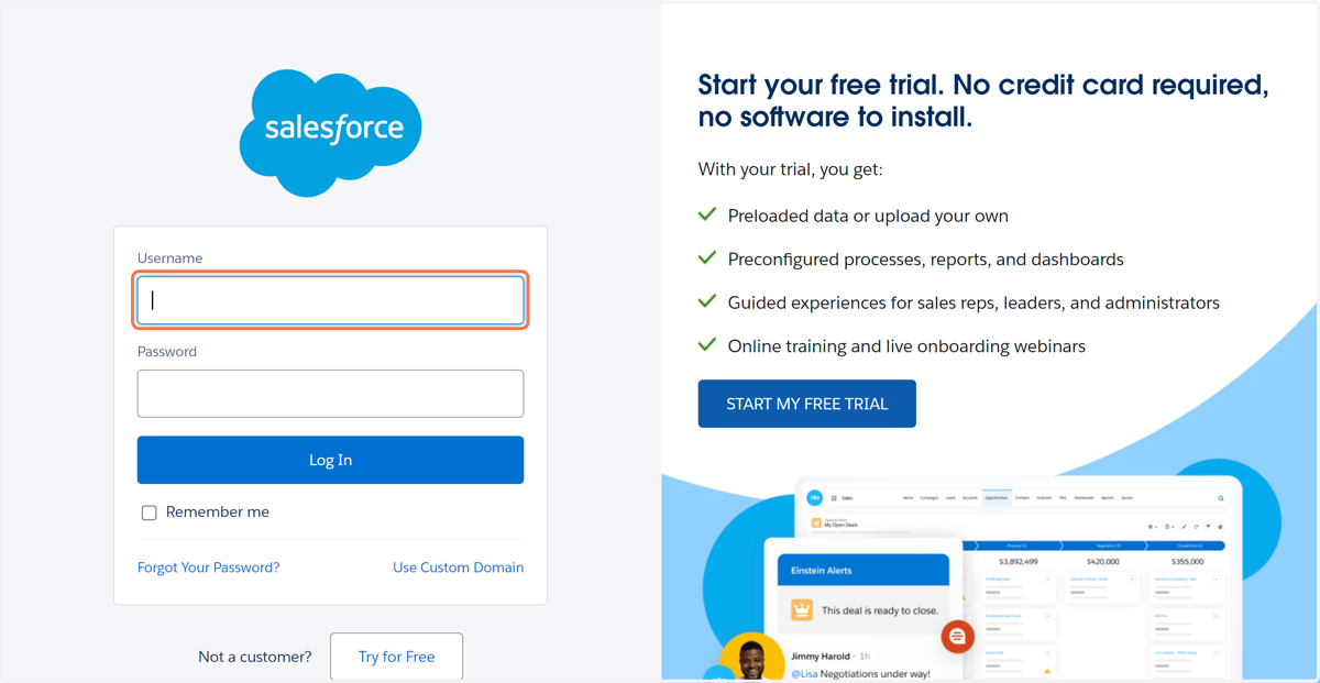 Salesforce Login Screen