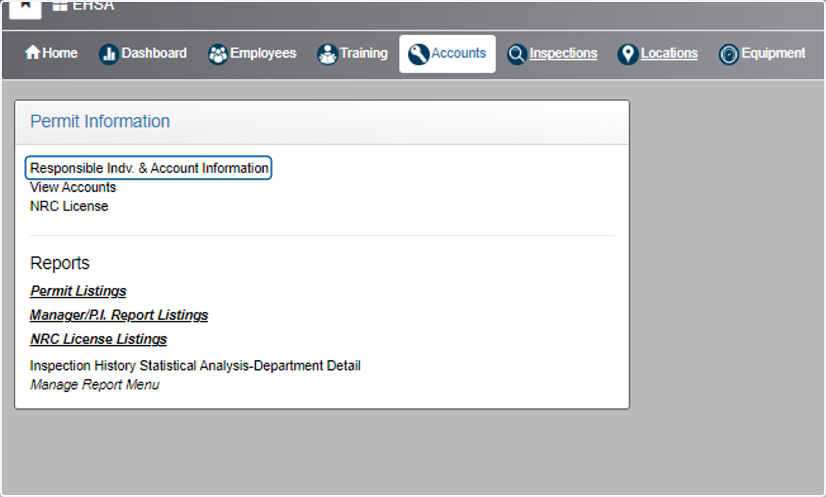 Click on Responsible Indv. & Account Information