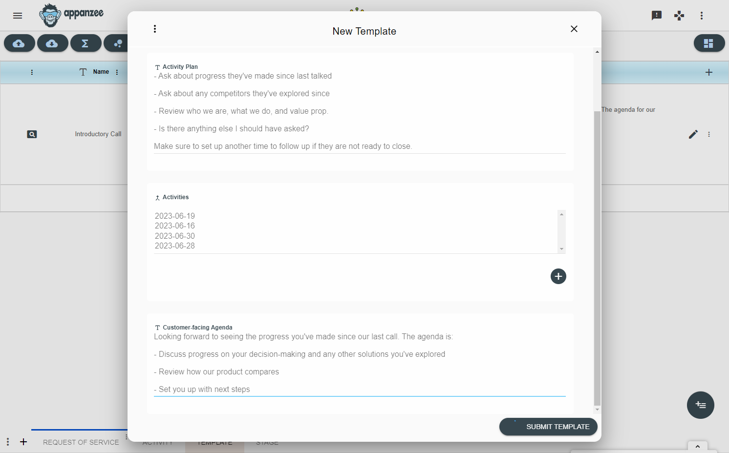 Click on SUBMIT TEMPLATE