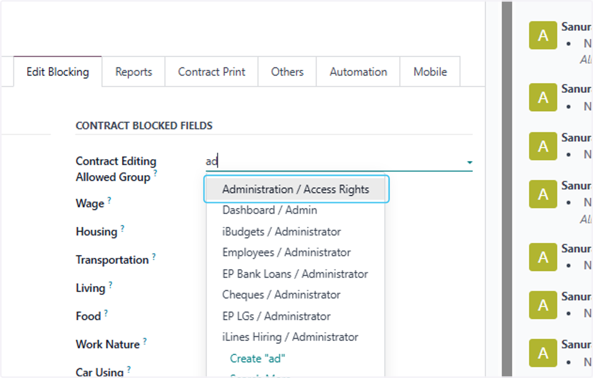 Click on Administration / Access Rights