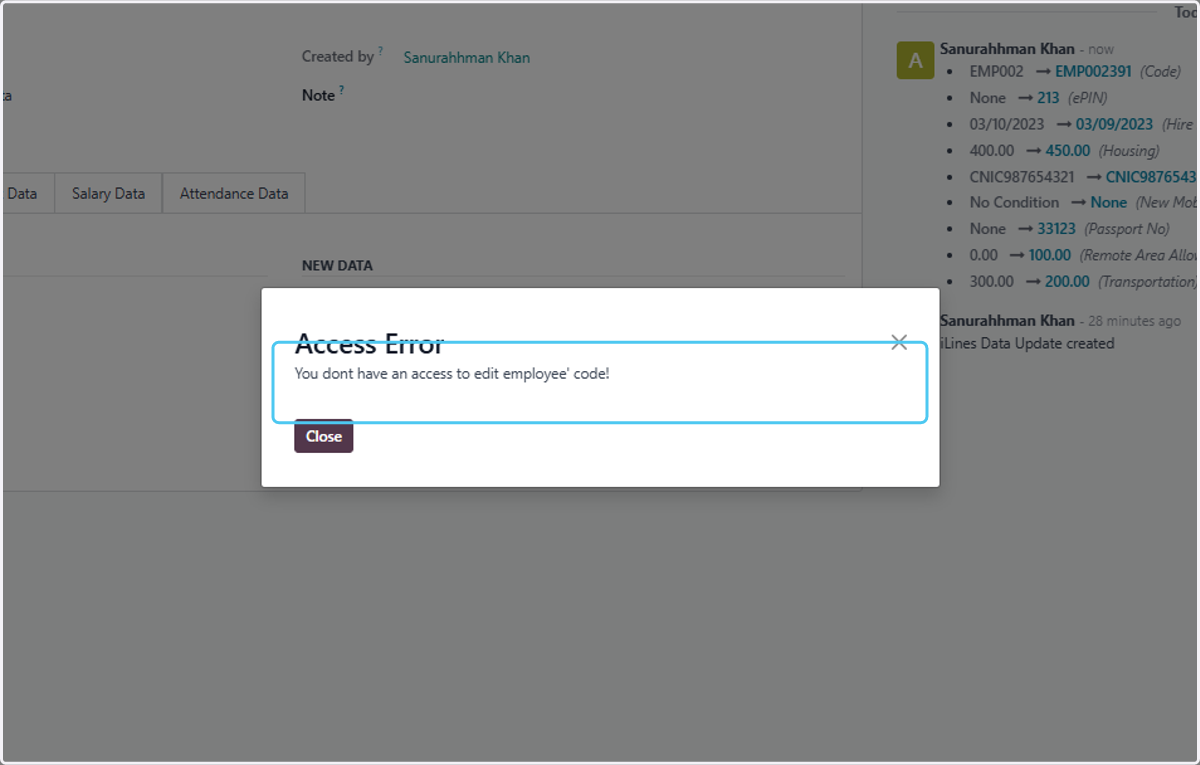 Click on Access Error…
