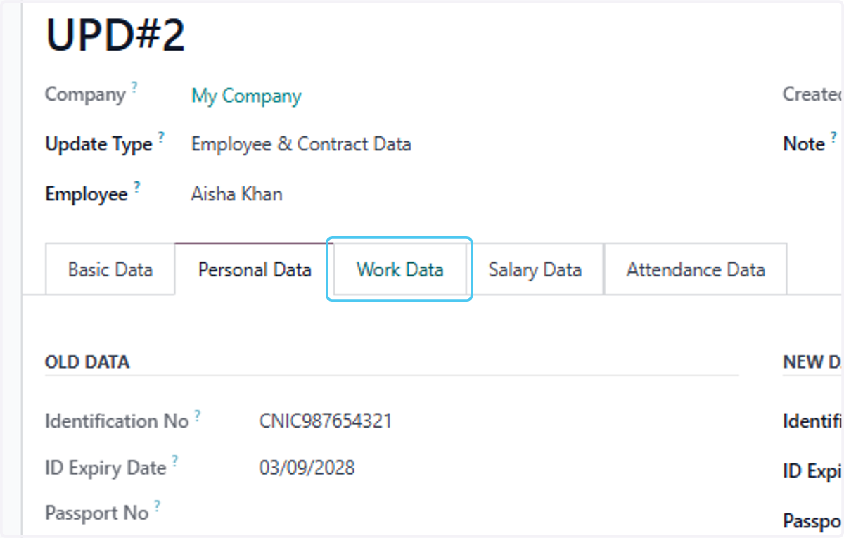 Click on Work Data