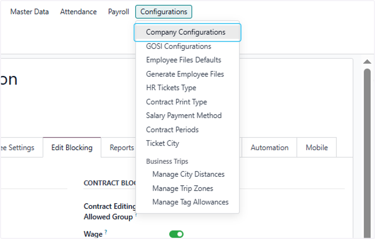 Click on Company Configurations
