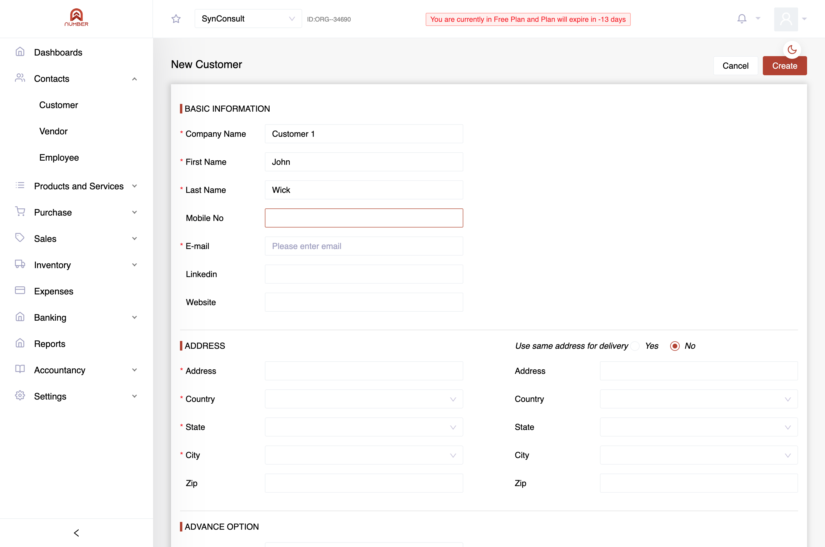 Enter the customer's contact number.
