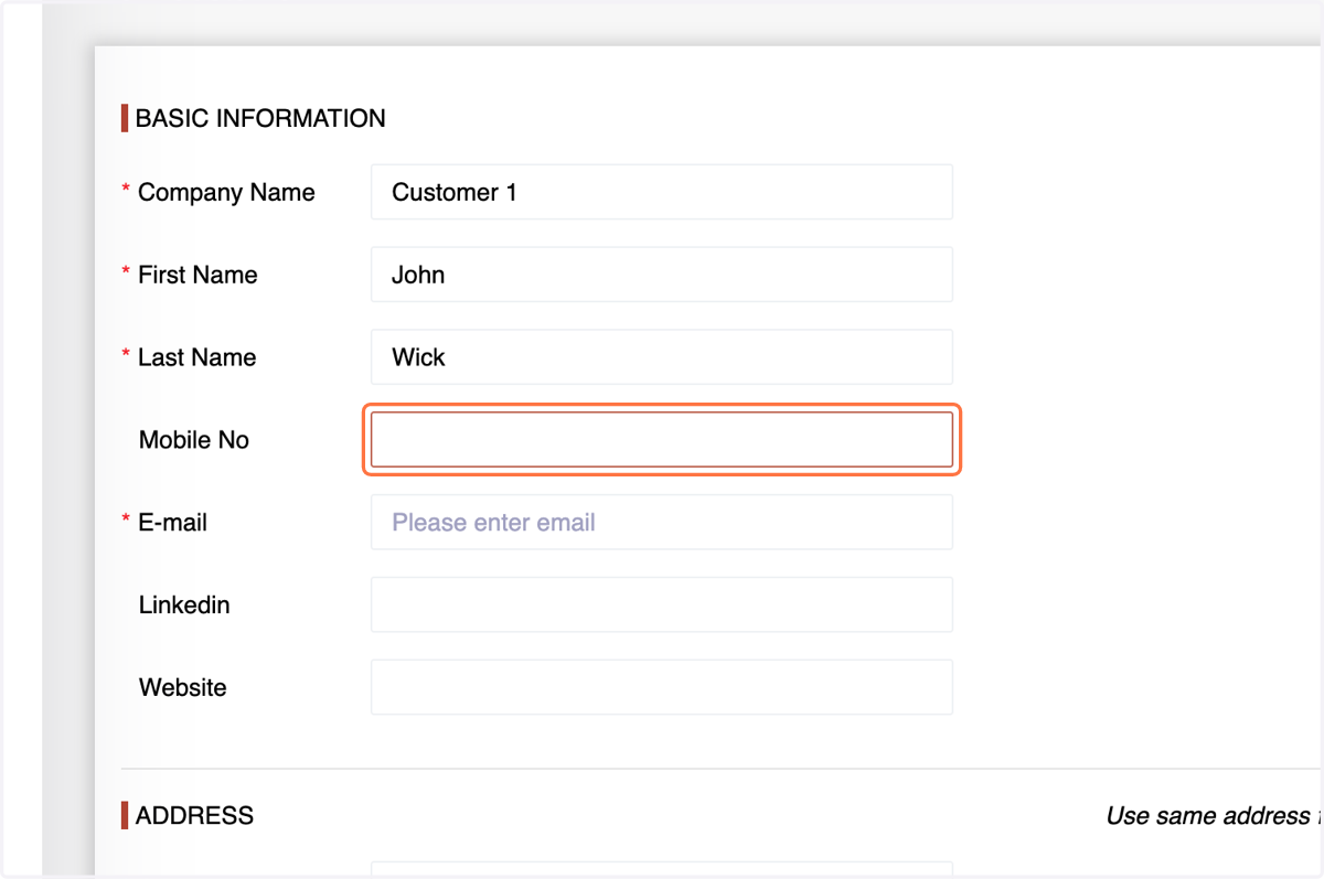 Enter the customer's contact number.
